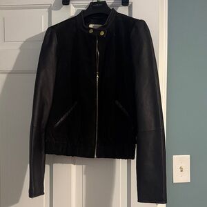 Mango Black Leather Jacket with Gold Details